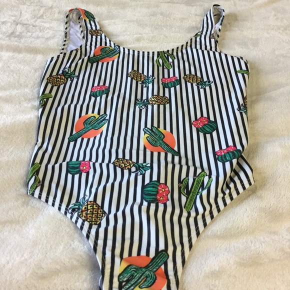 Primark Cactus & Pineapple striped one piece swimsuit, size 8 - Picture 3 of 6
